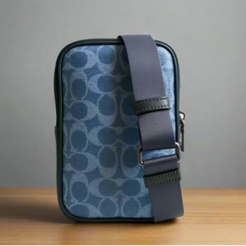 Coach Aden Crossbody Shoulder Bag Blue Signature Canvas Leather CW364 - Picture 4 of 10